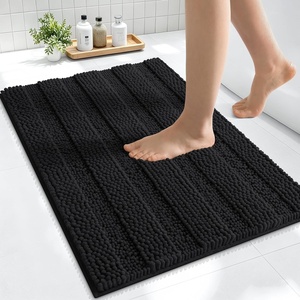 image:imageSmiry Thick Chenille Bathroom Rugs 30x20 Extra Soft Absorbent Striped Bath Rugs Rubber Backing Machine Wash Dry Bath Mats for Bathroom Floor Tub Shower Home Decor Accessories GreyBlack