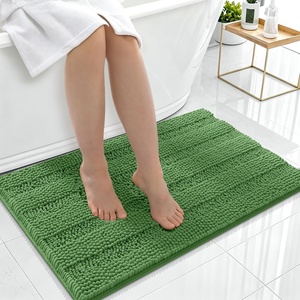 image:imageSmiry Thick Chenille Bathroom Rugs 30x20 Extra Soft Absorbent Striped Bath Rugs Rubber Backing Machine Wash Dry Bath Mats for Bathroom Floor Tub Shower Home Decor Accessories GreyOlive Green