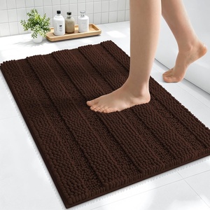 image:imageSmiry Thick Chenille Bathroom Rugs 30x20 Extra Soft Absorbent Striped Bath Rugs Rubber Backing Machine Wash Dry Bath Mats for Bathroom Floor Tub Shower Home Decor Accessories GreyBrown