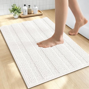 image:imageSmiry Thick Chenille Bathroom Rugs 30x20 Extra Soft Absorbent Striped Bath Rugs Rubber Backing Machine Wash Dry Bath Mats for Bathroom Floor Tub Shower Home Decor Accessories GreyIvory