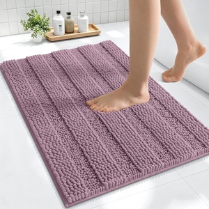 image:imageSmiry Thick Chenille Bathroom Rugs 30x20 Extra Soft Absorbent Striped Bath Rugs Rubber Backing Machine Wash Dry Bath Mats for Bathroom Floor Tub Shower Home Decor Accessories GreyDeep Plum