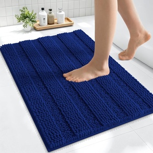 image:imageSmiry Thick Chenille Bathroom Rugs 30x20 Extra Soft Absorbent Striped Bath Rugs Rubber Backing Machine Wash Dry Bath Mats for Bathroom Floor Tub Shower Home Decor Accessories GreyNavy