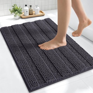 image:imageSmiry Thick Chenille Bathroom Rugs 30x20 Extra Soft Absorbent Striped Bath Rugs Rubber Backing Machine Wash Dry Bath Mats for Bathroom Floor Tub Shower Home Decor Accessories GreyDark Grey