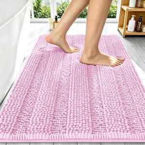 image:imageSmiry Thick Chenille Bathroom Rugs 30x20 Extra Soft Absorbent Striped Bath Rugs Rubber Backing Machine Wash Dry Bath Mats for Bathroom Floor Tub Shower Home Decor Accessories GreyPink
