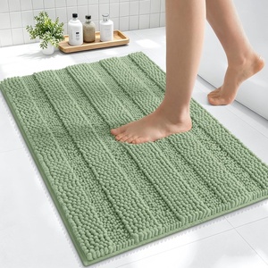 image:imageSmiry Thick Chenille Bathroom Rugs 30x20 Extra Soft Absorbent Striped Bath Rugs Rubber Backing Machine Wash Dry Bath Mats for Bathroom Floor Tub Shower Home Decor Accessories GreySage Green