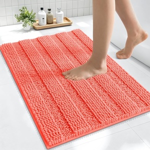 image:imageSmiry Thick Chenille Bathroom Rugs 30x20 Extra Soft Absorbent Striped Bath Rugs Rubber Backing Machine Wash Dry Bath Mats for Bathroom Floor Tub Shower Home Decor Accessories GreyCoral