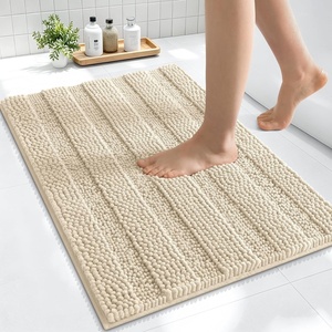 image:imageSmiry Thick Chenille Bathroom Rugs 30x20 Extra Soft Absorbent Striped Bath Rugs Rubber Backing Machine Wash Dry Bath Mats for Bathroom Floor Tub Shower Home Decor Accessories GreySand
