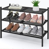 image:imageSmiry Bamboo Shoe Rack 3 Tier Free Standing Wooden Shoe Organizer Stackable Wood Shoe Storage Shelf for Closet Entryway 5 Horizontal Slats 268x11x183 NaturalBlack