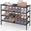 image:imageSmiry Bamboo Shoe Rack 3 Tier Free Standing Wooden Shoe Organizer Stackable Wood Shoe Storage Shelf for Closet Entryway 5 Horizontal Slats 268x11x183 NaturalBlack