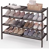 image:imageSmiry Bamboo Shoe Rack 3 Tier Free Standing Wooden Shoe Organizer Stackable Wood Shoe Storage Shelf for Closet Entryway 5 Horizontal Slats 268x11x183 NaturalBrown