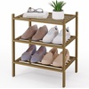image:imageSmiry Bamboo Shoe Rack 3 Tier Free Standing Wooden Shoe Organizer Stackable Wood Shoe Storage Shelf for Closet Entryway 5 Horizontal Slats 268x11x183 NaturalWalnut