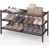 image:imageSmiry Bamboo Shoe Rack 3 Tier Free Standing Wooden Shoe Organizer Stackable Wood Shoe Storage Shelf for Closet Entryway 5 Horizontal Slats 268x11x183 NaturalBrown