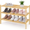 image:imageSmiry Bamboo Shoe Rack 3 Tier Free Standing Wooden Shoe Organizer Stackable Wood Shoe Storage Shelf for Closet Entryway 5 Horizontal Slats 268x11x183 NaturalNatural