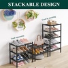 image:imageSmiry Bamboo Shoe Rack 3 Tier Free Standing Wooden Shoe Organizer Stackable Wood Shoe Storage Shelf for Closet Entryway 5 Horizontal Slats 268x11x183 NaturalBlack