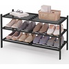 image:imageSmiry Bamboo Shoe Rack 3 Tier Free Standing Wooden Shoe Organizer Stackable Wood Shoe Storage Shelf for Closet Entryway 5 Horizontal Slats 268x11x183 NaturalBlack