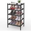 image:imageSmiry Bamboo Shoe Rack 3 Tier Free Standing Wooden Shoe Organizer Stackable Wood Shoe Storage Shelf for Closet Entryway 5 Horizontal Slats 268x11x183 NaturalBlack