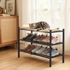 image:imageSmiry Bamboo Shoe Rack 3 Tier Free Standing Wooden Shoe Organizer Stackable Wood Shoe Storage Shelf for Closet Entryway 5 Horizontal Slats 268x11x183 NaturalBlack