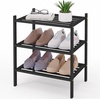 image:imageSmiry Bamboo Shoe Rack 3 Tier Free Standing Wooden Shoe Organizer Stackable Wood Shoe Storage Shelf for Closet Entryway 5 Horizontal Slats 268x11x183 NaturalBlack
