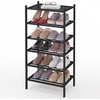 image:imageSmiry Bamboo Shoe Rack 3 Tier Free Standing Wooden Shoe Organizer Stackable Wood Shoe Storage Shelf for Closet Entryway 5 Horizontal Slats 268x11x183 NaturalBlack