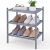 image:imageSmiry Bamboo Shoe Rack 3 Tier Free Standing Wooden Shoe Organizer Stackable Wood Shoe Storage Shelf for Closet Entryway 5 Horizontal Slats 268x11x183 NaturalGrey