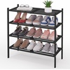 image:imageSmiry Bamboo Shoe Rack 3 Tier Free Standing Wooden Shoe Organizer Stackable Wood Shoe Storage Shelf for Closet Entryway 5 Horizontal Slats 268x11x183 NaturalBlack