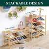 image:imageSmiry Bamboo Shoe Rack 3 Tier Free Standing Wooden Shoe Organizer Stackable Wood Shoe Storage Shelf for Closet Entryway 5 Horizontal Slats 268x11x183 NaturalNatural