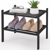 image:imageSmiry Bamboo Shoe Rack 3 Tier Free Standing Wooden Shoe Organizer Stackable Wood Shoe Storage Shelf for Closet Entryway 5 Horizontal Slats 268x11x183 NaturalBlack