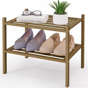image:imageSmiry Bamboo Shoe Rack 3 Tier Free Standing Wooden Shoe Organizer Stackable Wood Shoe Storage Shelf for Closet Entryway 5 Horizontal Slats 268x11x183 NaturalWalnut