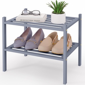 image:imageSmiry Bamboo Shoe Rack 3 Tier Free Standing Wooden Shoe Organizer Stackable Wood Shoe Storage Shelf for Closet Entryway 5 Horizontal Slats 268x11x183 NaturalGrey