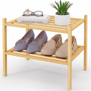 image:imageSmiry Bamboo Shoe Rack 3 Tier Free Standing Wooden Shoe Organizer Stackable Wood Shoe Storage Shelf for Closet Entryway 5 Horizontal Slats 268x11x183 NaturalNatural