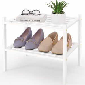 image:imageSmiry Bamboo Shoe Rack 3 Tier Free Standing Wooden Shoe Organizer Stackable Wood Shoe Storage Shelf for Closet Entryway 5 Horizontal Slats 268x11x183 NaturalWhite