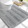 image:imageSmiry Striped Thick Bathroom Rug and Contour Toilet Rug Size 47x24  UShaped 24x20 in Light Grey 2 Item Bundle