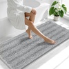 image:imageSmiry Striped Thick Bathroom Rug and Contour Toilet Rug Size 59x24  UShaped 24x20 in Light Grey 2 Item Bundle