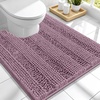 image:imageSmiry Striped Thick Bathroom Rug and Contour Toilet Rug Size 70x24  UShaped 24x20 in Deep Plum 2 Item Bundle