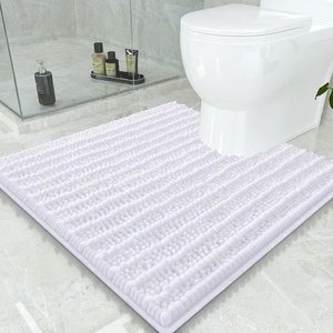 image:imageSmiry Bathroom Toilet Rugs U Shaped 24x24 Extra Soft Absorbent Non Slip Rubber Backing Chenille Contour Bath Rugs for Toilet Machine Washable Contoured Bath Mats White