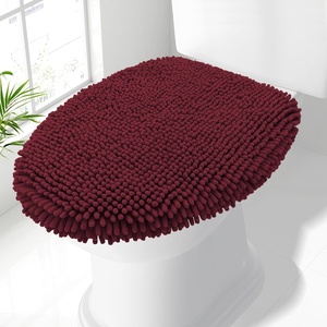 image:imageSmiry Soft Chenille Bathroom Toilet Lid Cover Machine Washable Covers 175x15 Fits Most Round Elongated and Oblong Lids Accessories Decor LatteBurgundy