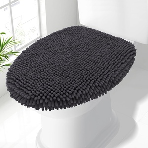 image:imageSmiry Soft Chenille Bathroom Toilet Lid Cover Machine Washable Covers 175x15 Fits Most Round Elongated and Oblong Lids Accessories Decor LatteCharcoal Grey