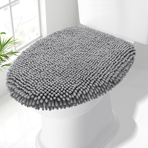 image:imageSmiry Soft Chenille Bathroom Toilet Lid Cover Machine Washable Covers 175x15 Fits Most Round Elongated and Oblong Lids Accessories Decor LatteGray