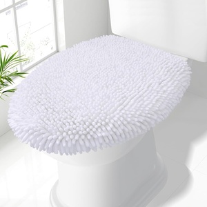 image:imageSmiry Soft Chenille Bathroom Toilet Lid Cover Machine Washable Covers 175x15 Fits Most Round Elongated and Oblong Lids Accessories Decor LatteWhite