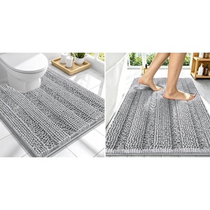 image:imageSmiry Striped Thick Bathroom Rug and Contour Toilet Rug Size 30x20  UShaped 24x20 in Light Grey 2 Item Bundle