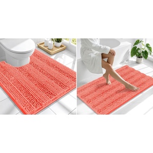 image:imageSmiry Striped Thick Bathroom Rug and Contour Toilet Rug Size 44x24  UShaped 24x20 in Coral 2 Item Bundle