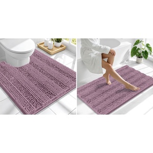 image:imageSmiry Striped Thick Bathroom Rug and Contour Toilet Rug Size 44x24  UShaped 24x20 in Deep Plum 2 Item Bundle