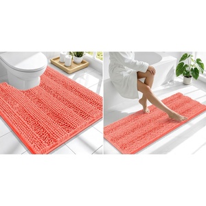 image:imageSmiry Striped Thick Bathroom Rug and Contour Toilet Rug Size 47x17  UShaped 24x20 in Coral 2 Item Bundle
