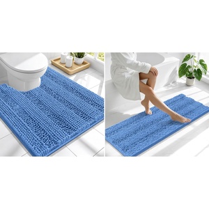 image:imageSmiry Striped Thick Bathroom Rug and Contour Toilet Rug Size 47x17  UShaped 24x20 in Cornflower Blue 2 Item Bundle