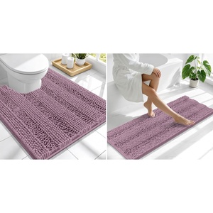 image:imageSmiry Striped Thick Bathroom Rug and Contour Toilet Rug Size 47x17  UShaped 24x20 in Deep Plum 2 Item Bundle