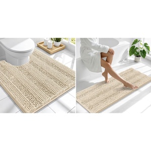 image:imageSmiry Striped Thick Bathroom Rug and Contour Toilet Rug Size 47x17  UShaped 24x20 in Sand 2 Item Bundle
