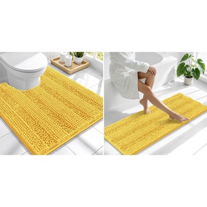 image:imageSmiry Striped Thick Bathroom Rug and Contour Toilet Rug Size 47x17  UShaped 24x20 in Yellow 2 Item Bundle