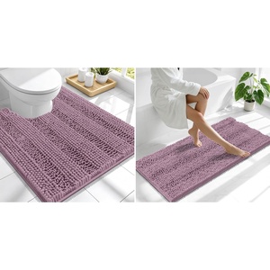 image:imageSmiry Striped Thick Bathroom Rug and Contour Toilet Rug Size 47x20  UShaped 24x20 in Deep Plum 2 Item Bundle