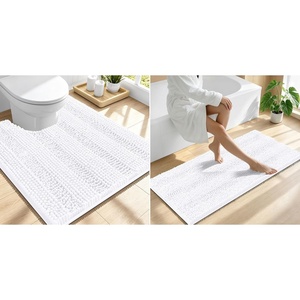 image:imageSmiry Striped Thick Bathroom Rug and Contour Toilet Rug Size 47x20  UShaped 24x20 in White 2 Item Bundle