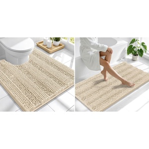 image:imageSmiry Striped Thick Bathroom Rug and Contour Toilet Rug Size 47x24  UShaped 24x20 in Sand 2 Item Bundle